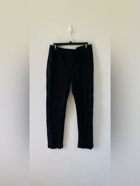 Black Womens Stretch Ponte Pants Leggings  Lace Beaded Size M Maximalism Stretch